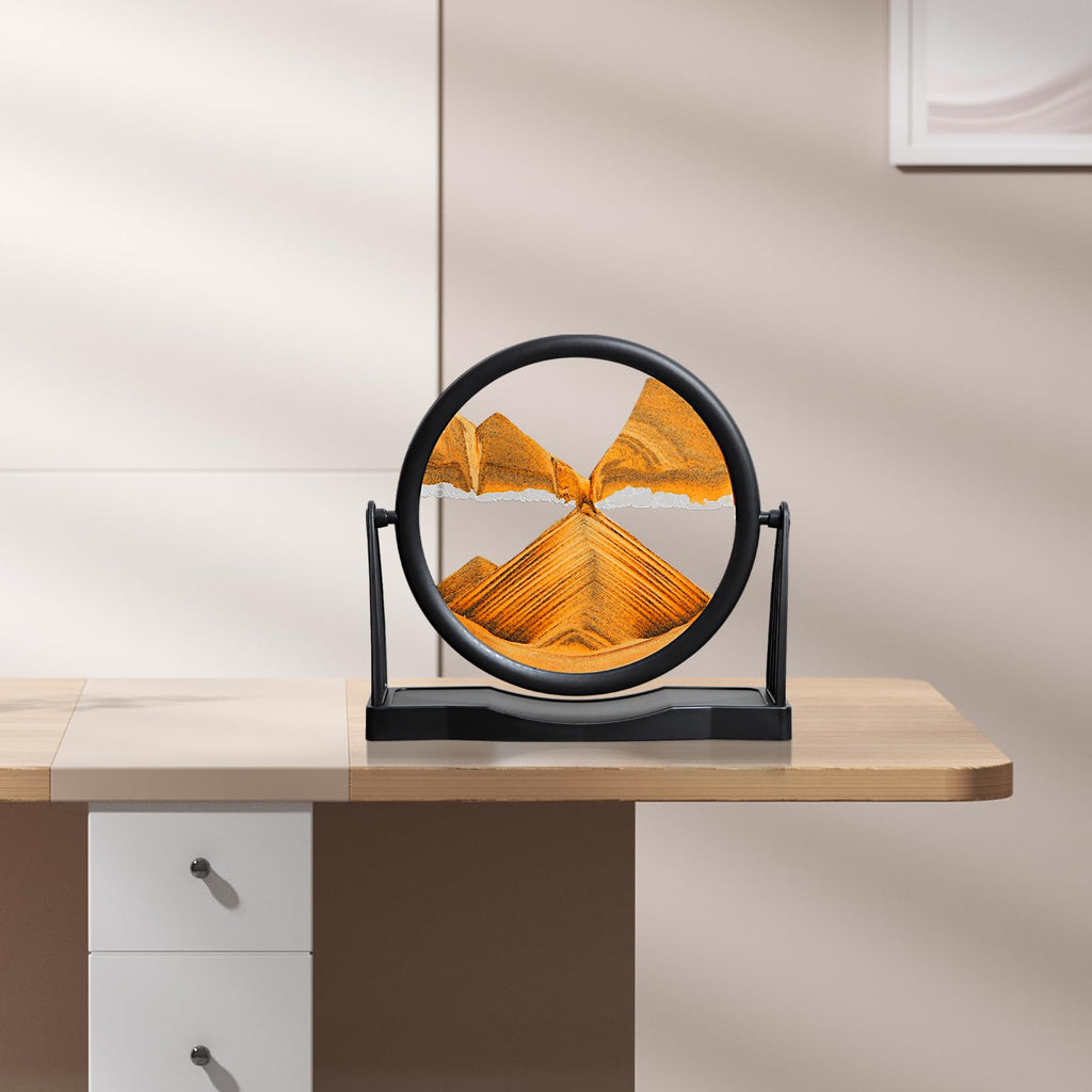 KPNUWN Moving Sand Art Round Glass Quicksand Painting - 8 Inch Orange Desktop Decorative 3D Hourglass