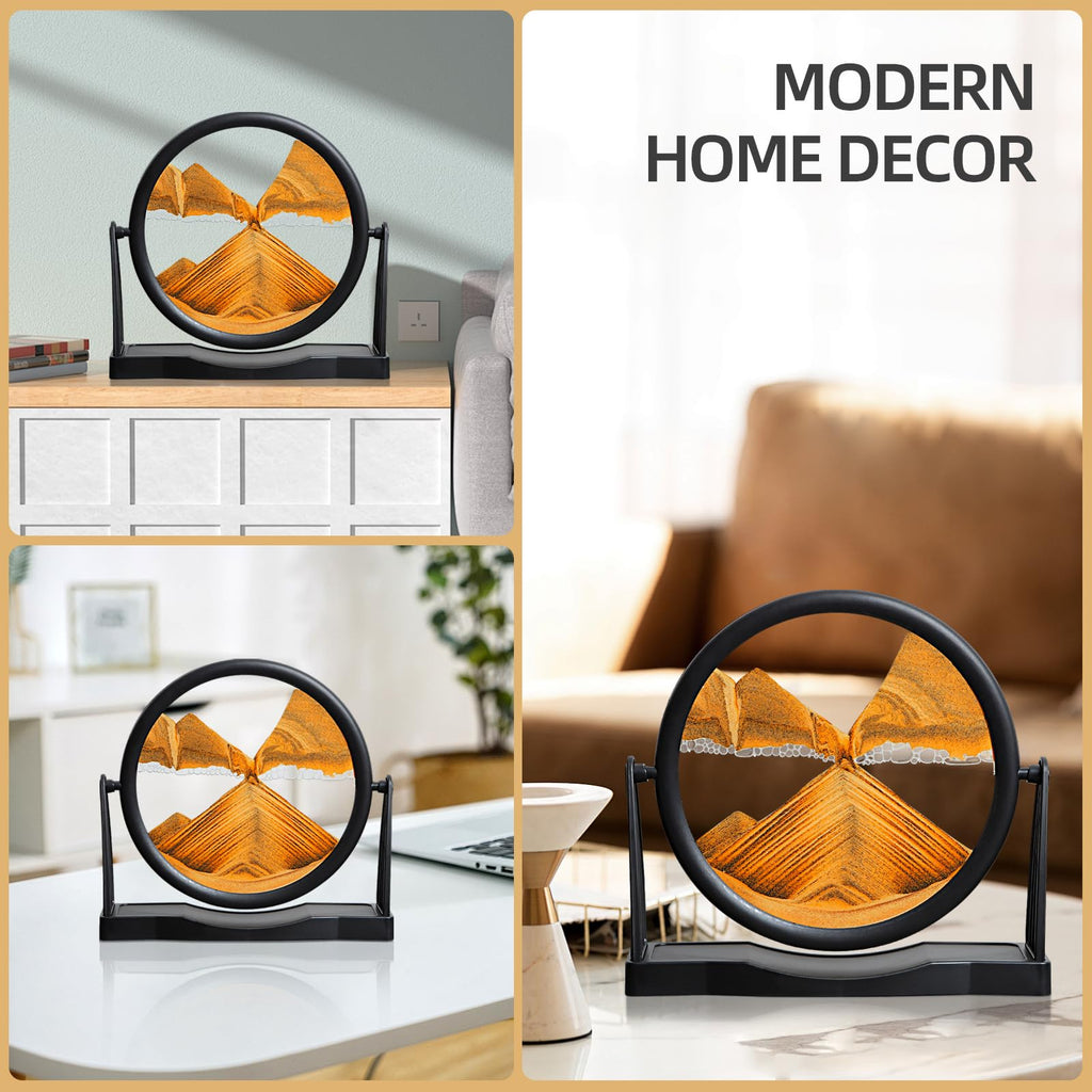 KPNUWN Moving Sand Art Round Glass Quicksand Painting - 8 Inch Orange Desktop Decorative 3D Hourglass