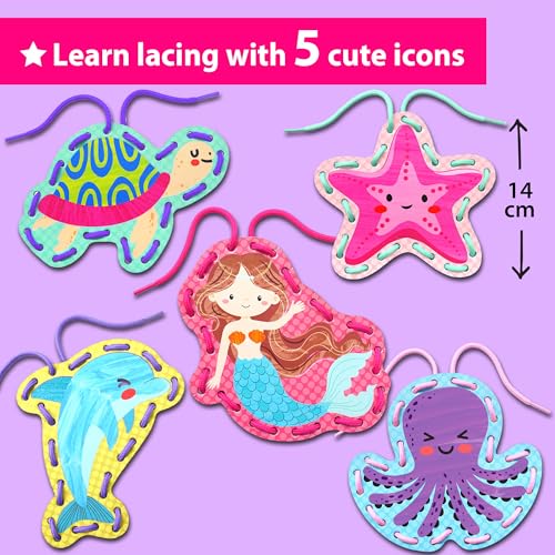 KRAFUN My First Lacing Cards Kit – 5 Mermaid Ocean Projects for Toddlers Age 3+