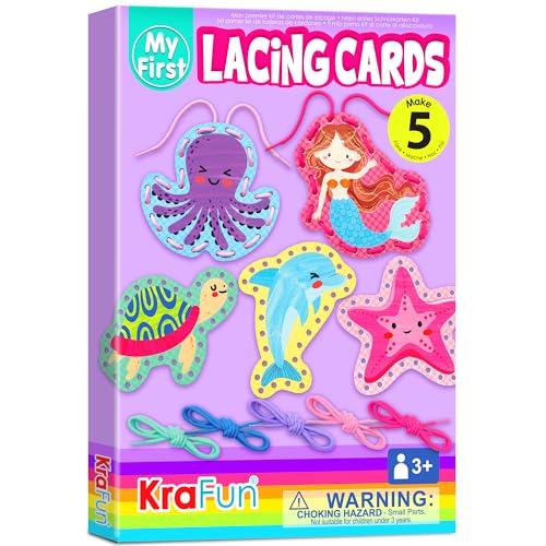 KRAFUN My First Lacing Cards Kit – 5 Mermaid Ocean Projects for Toddlers Age 3+