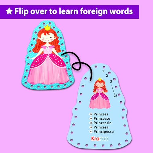 KRAFUN My First Lacing Cards Kit for Toddlers Age 3+, Princess Unicorn Fine Motor Activity Set