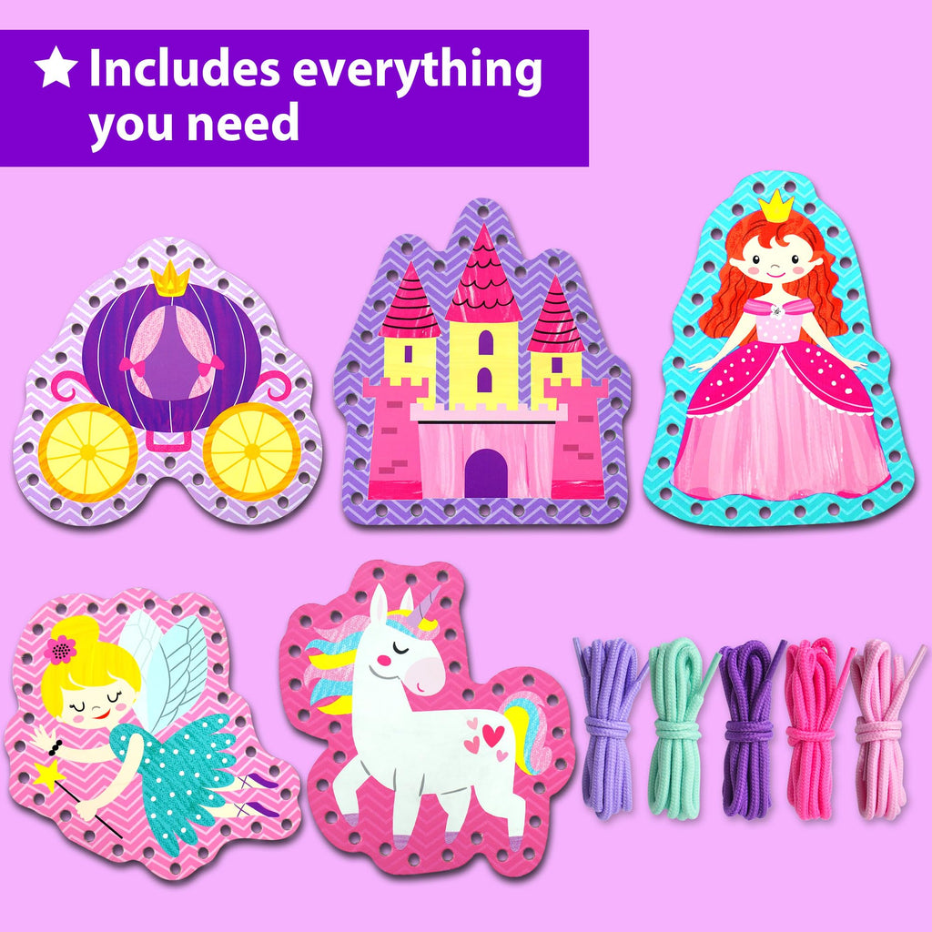 KRAFUN My First Lacing Cards Kit for Toddlers Age 3+, Princess Unicorn Fine Motor Activity Set