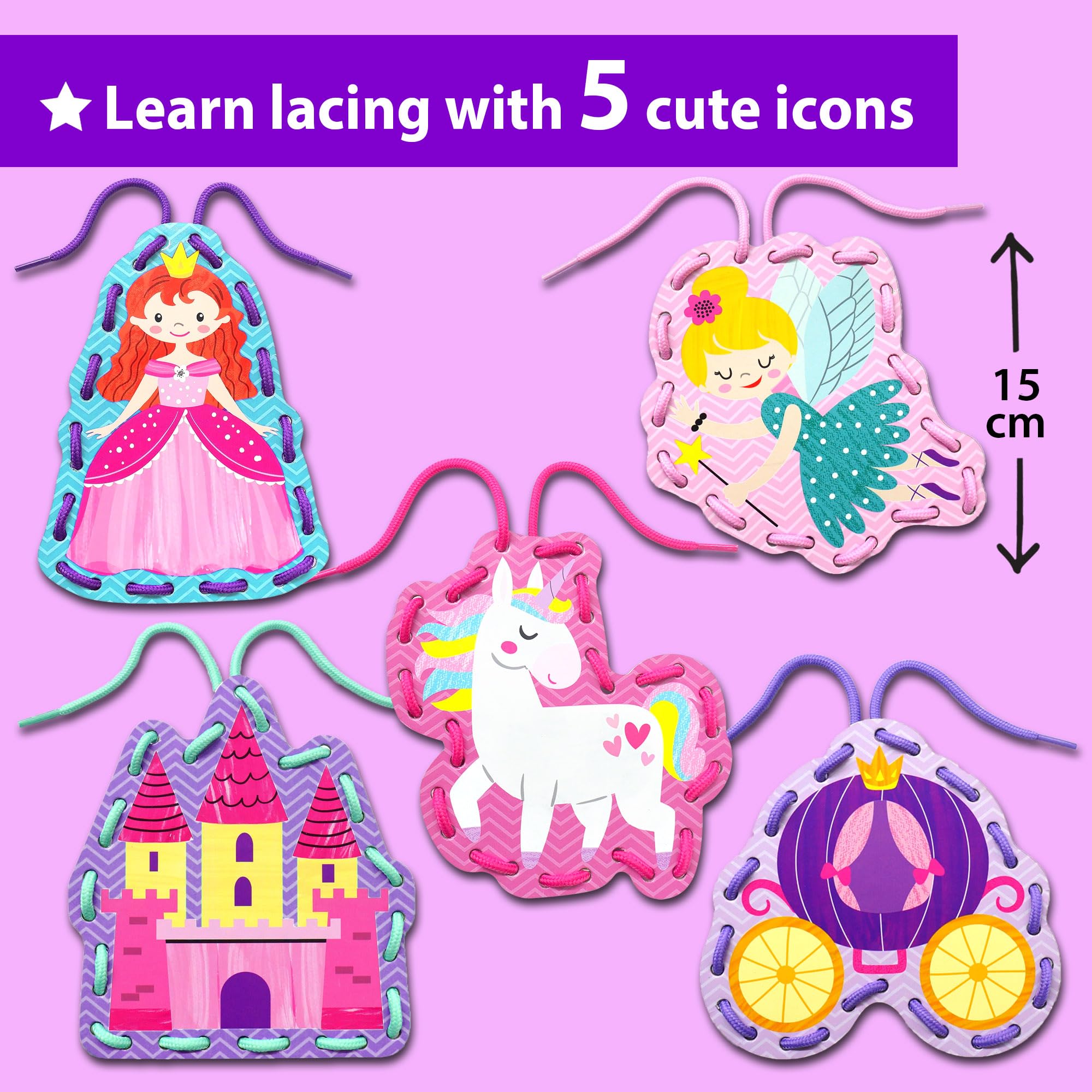 KRAFUN My First Lacing Cards Kit for Toddlers Age 3+, Princess Unicorn Fine Motor Activity Set