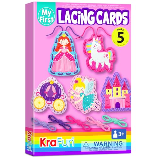 KRAFUN My First Lacing Cards Kit for Toddlers Age 3+, Princess Unicorn Fine Motor Activity Set