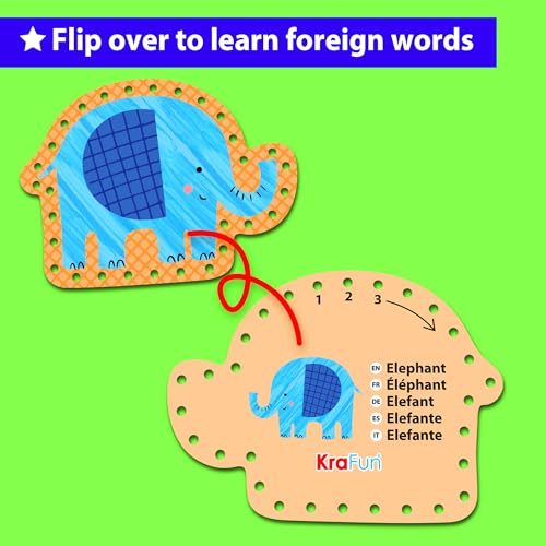 KRAFUN Safari Lacing Cards Kit – 5 Animal Fine Motor Activity for Toddlers Age 3+