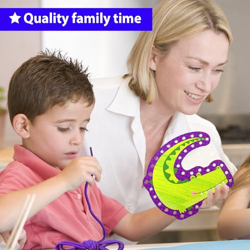 KRAFUN Safari Lacing Cards Kit – 5 Animal Fine Motor Activity for Toddlers Age 3+