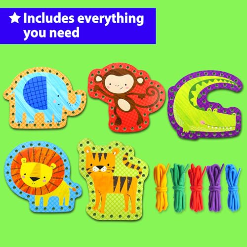 KRAFUN Safari Lacing Cards Kit – 5 Animal Fine Motor Activity for Toddlers Age 3+