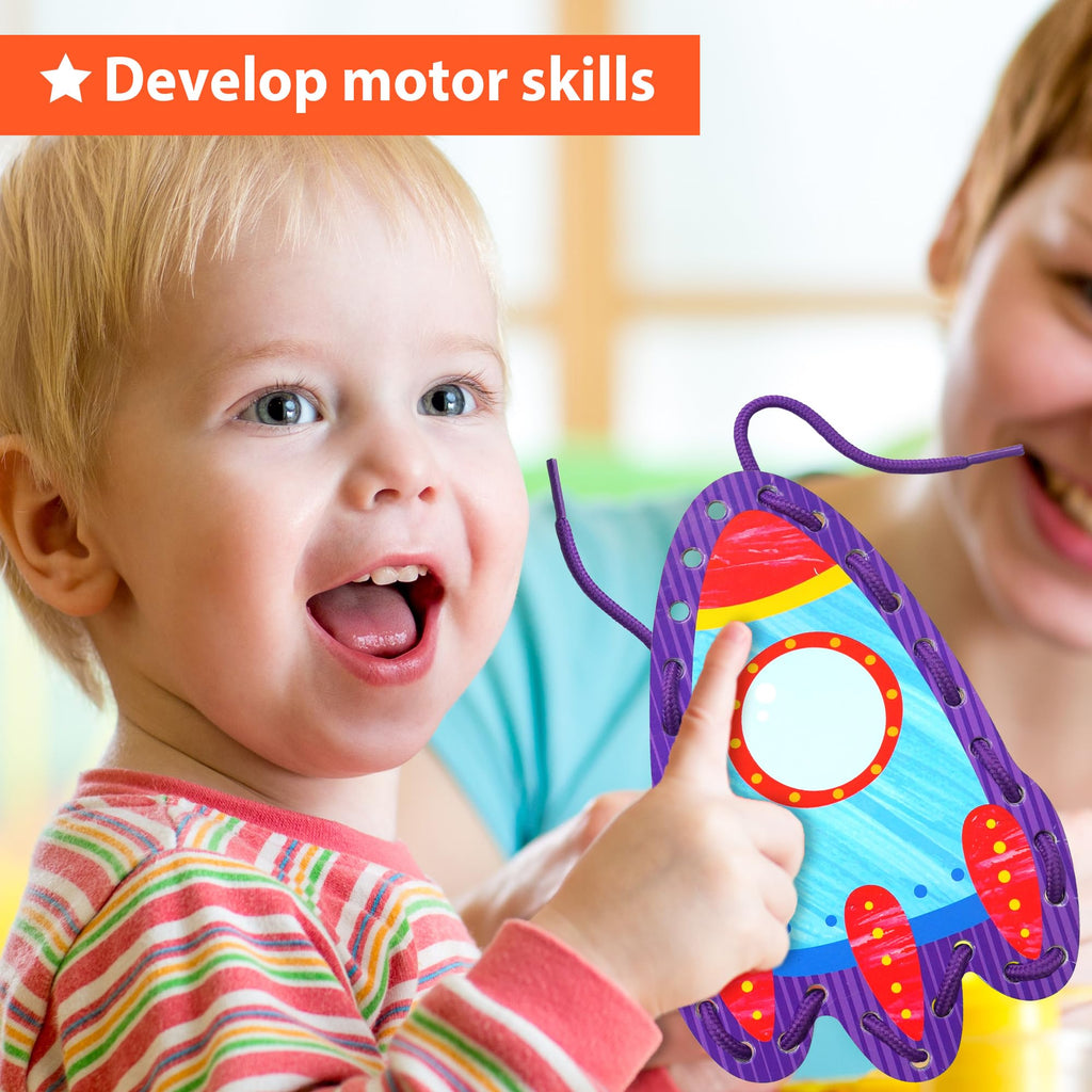 KRAFUN Transport Lacing Cards for Ages 3-7 | 5 Vehicle Projects (Car, Rocket, Train, Plane, Ship) | Fine Motor & Language Activity