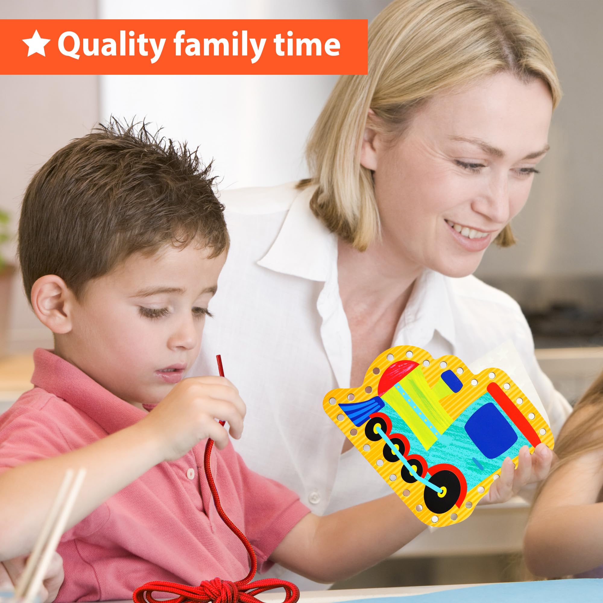 KRAFUN Transport Lacing Cards for Ages 3-7 | 5 Vehicle Projects (Car, Rocket, Train, Plane, Ship) | Fine Motor & Language Activity