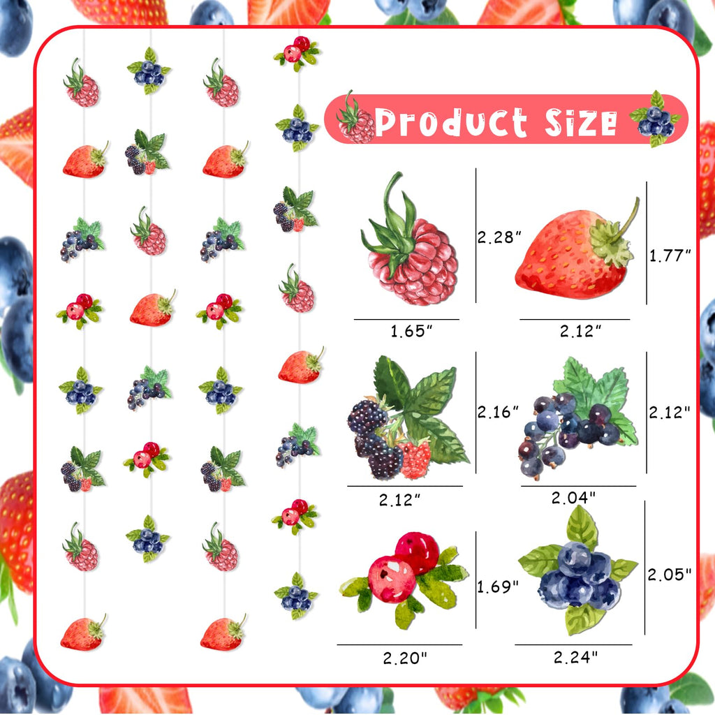 Kreatwow Berry Party Banner Set – 8 Hanging Streamers with Strawberry & Blueberry Theme, 2m Each, Reusable Card Paper Decor for Baby Shower, Birthday, Gender Reveal