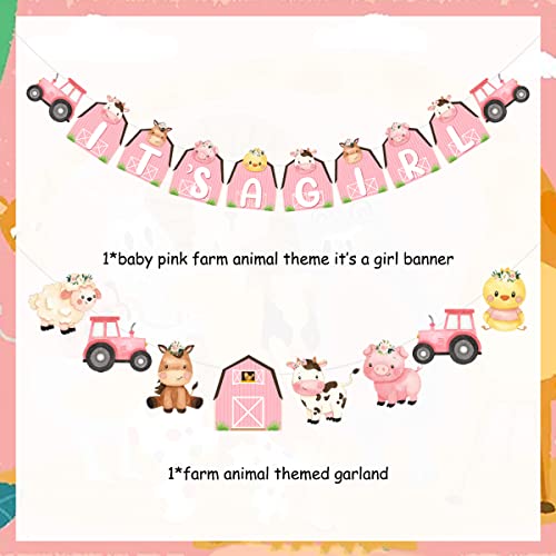 Kreatwow It's a Girl Farm Animal Banner & Garland Set - Pink Barnyard Baby Shower Decorations