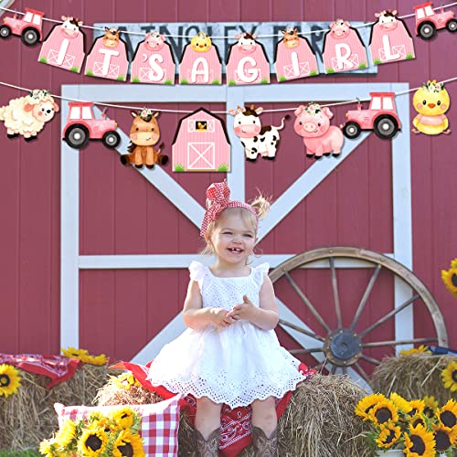 Kreatwow It's a Girl Farm Animal Banner & Garland Set - Pink Barnyard Baby Shower Decorations