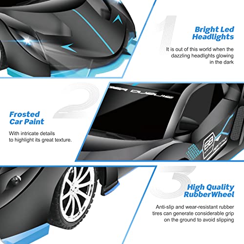 KULARIWORLD 1:18 RC Car for Boys – Fast Rechargeable with Headlights (Black/Blue)