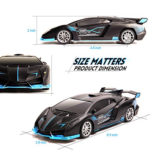 KULARIWORLD 1:18 RC Car for Boys – Fast Rechargeable with Headlights (Black/Blue)