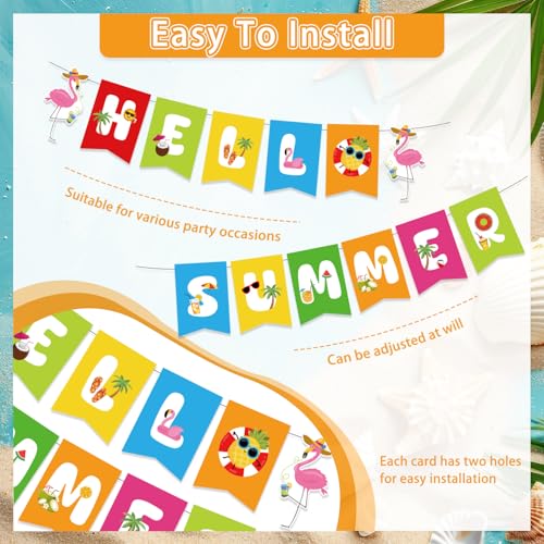 Kunstlhua Summer Decorations Set with Hello Summer Banner, Hanging Swirls, and Paper Fans for Beach Pool Parties