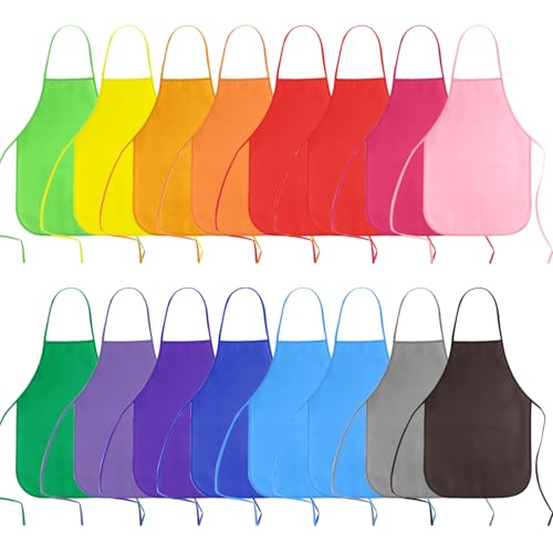 KUUQA Kids Aprons Bulk Pack - Non-Woven Art Smocks for Painting, Cooking & Classroom Activities (16-40 Pieces)