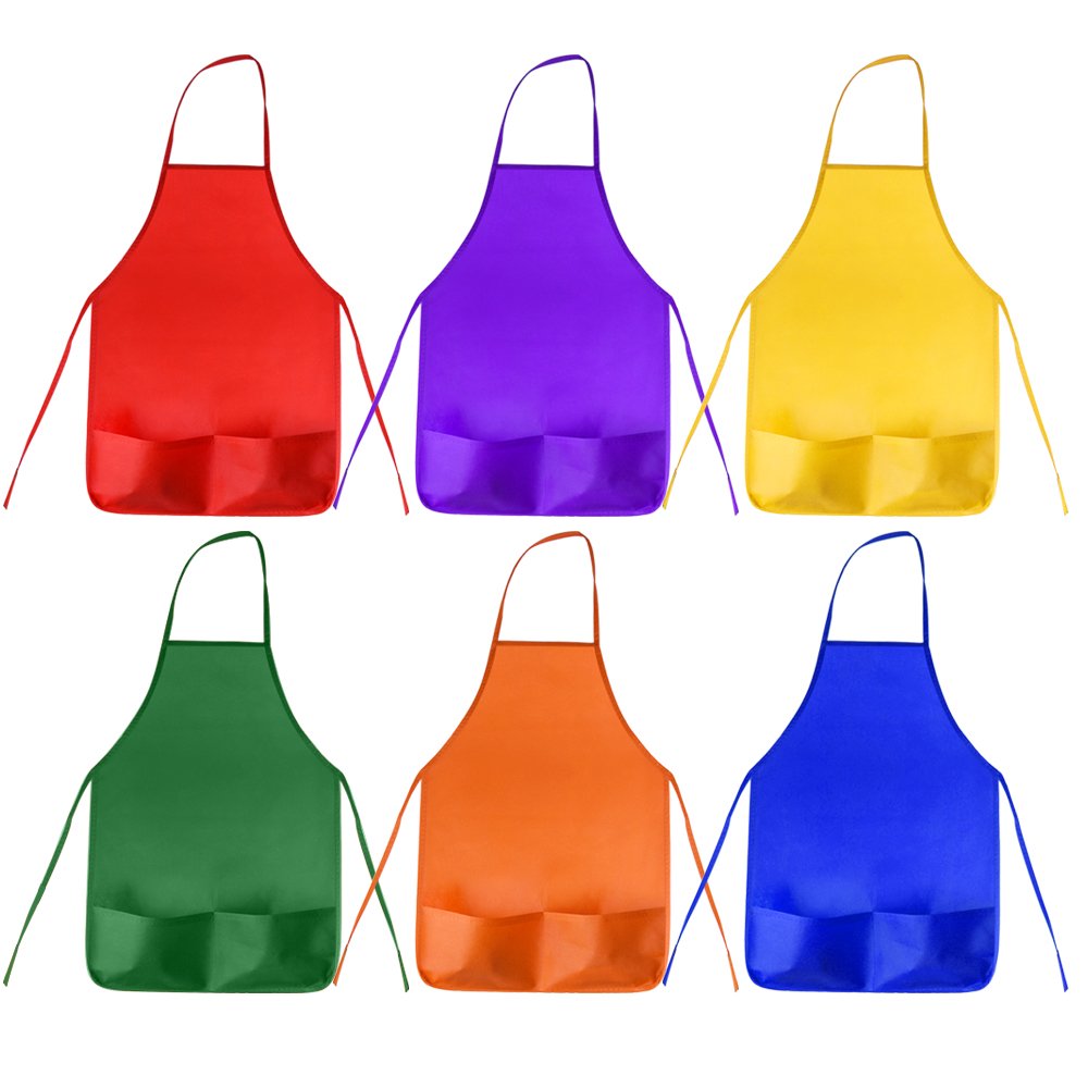 KUUQA Kids Art Apron Bulk - Non-Woven Smock with Pockets, BPA Free, Ages 3-7
