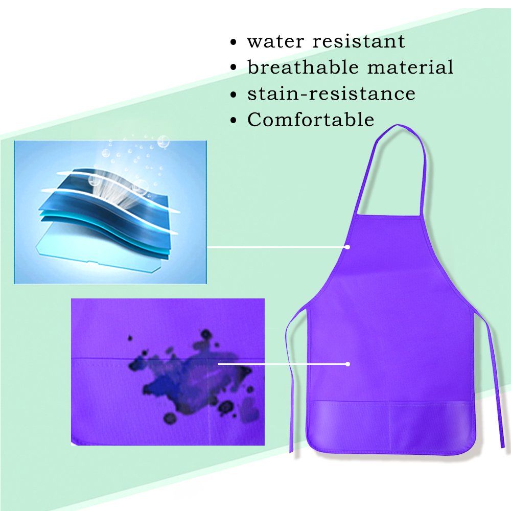 KUUQA Kids Art Apron Bulk - Non-Woven Smock with Pockets, BPA Free, Ages 3-7