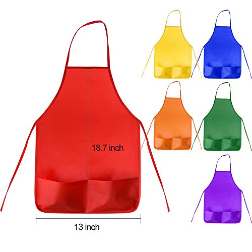 KUUQA Kids Art Apron Bulk - Non-Woven Smock with Pockets, BPA Free, Ages 3-7