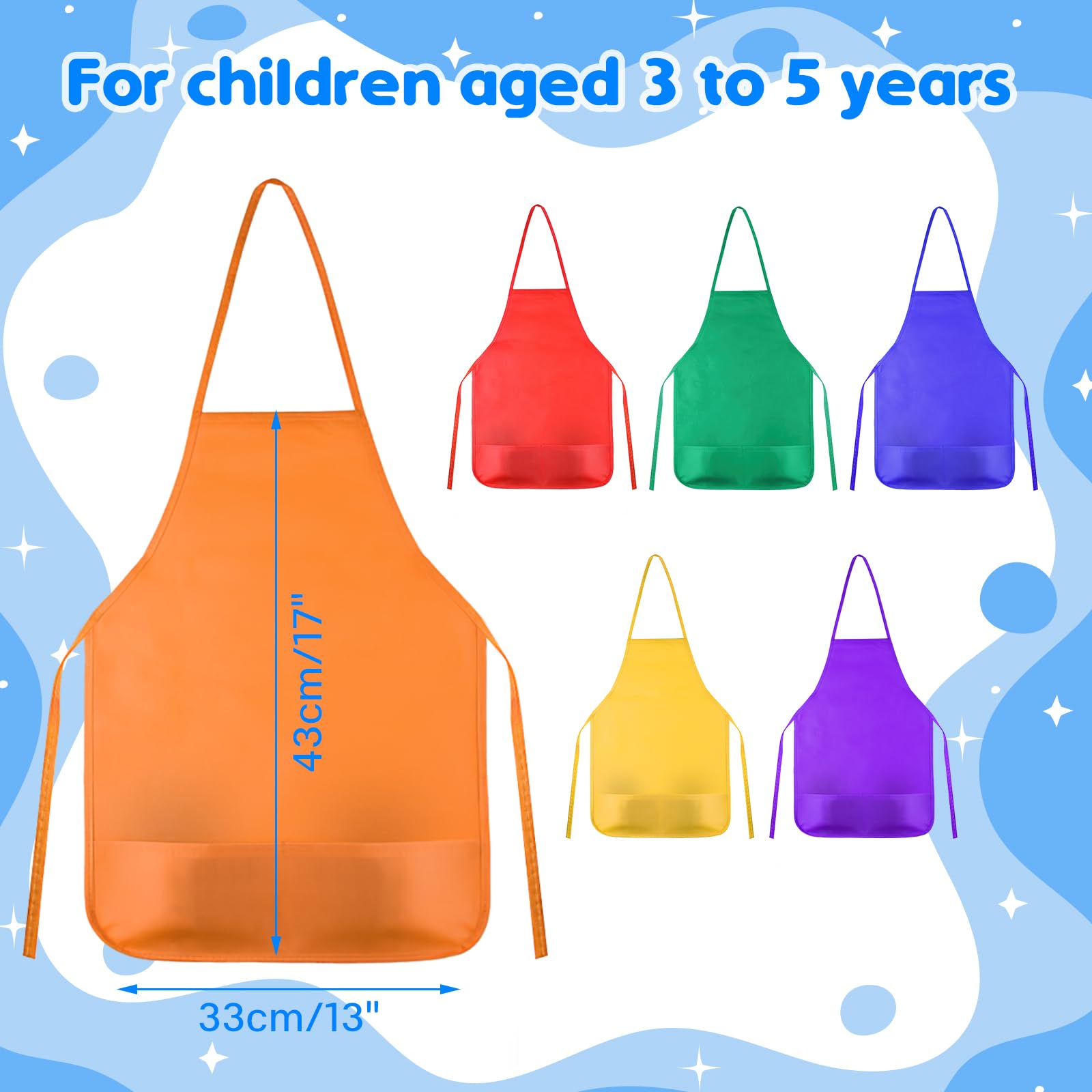 KUUQA Kids Art Aprons Bulk 24-Pack – Non-Woven Painting Smocks with Two Pockets for Ages 3-7
