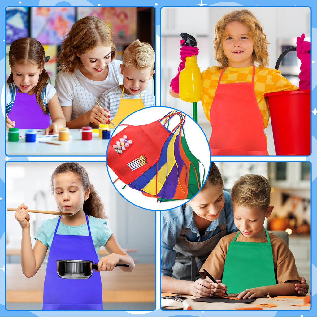 KUUQA Kids Art Aprons Bulk 24-Pack – Non-Woven Painting Smocks with Two Pockets for Ages 3-7