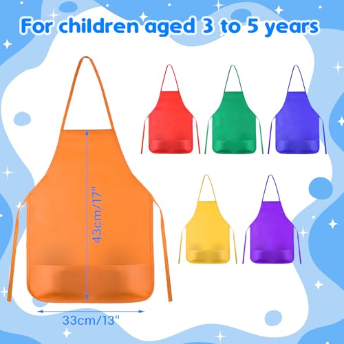 KUUQA Kids Art Aprons Bulk 24-Pack – Non-Woven Painting Smocks with Two Pockets for Ages 3-7