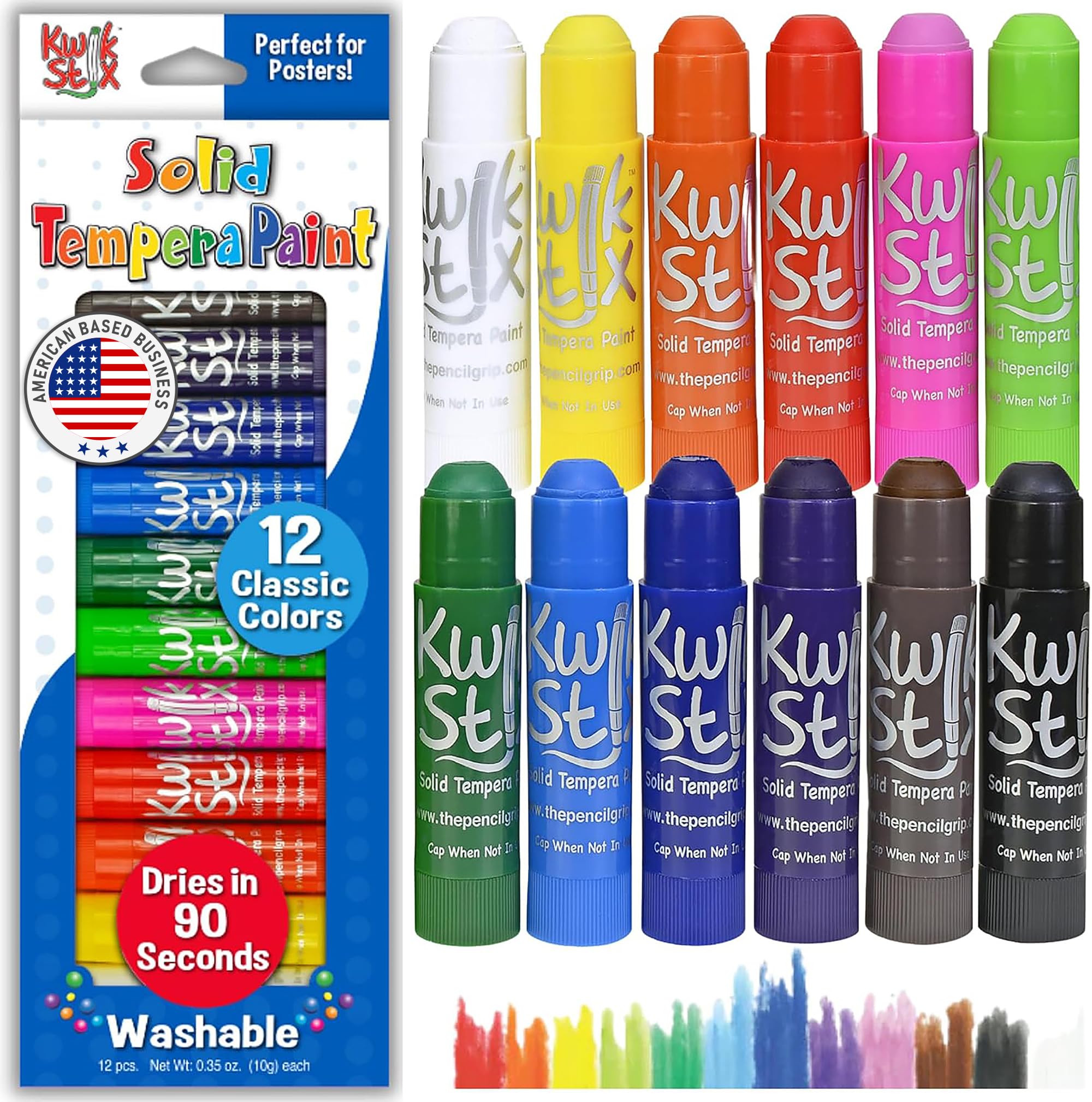 Kwik Stix 12-Color Solid Tempera Paint Sticks – Washable, Quick-Dry, Non-Toxic for Kids