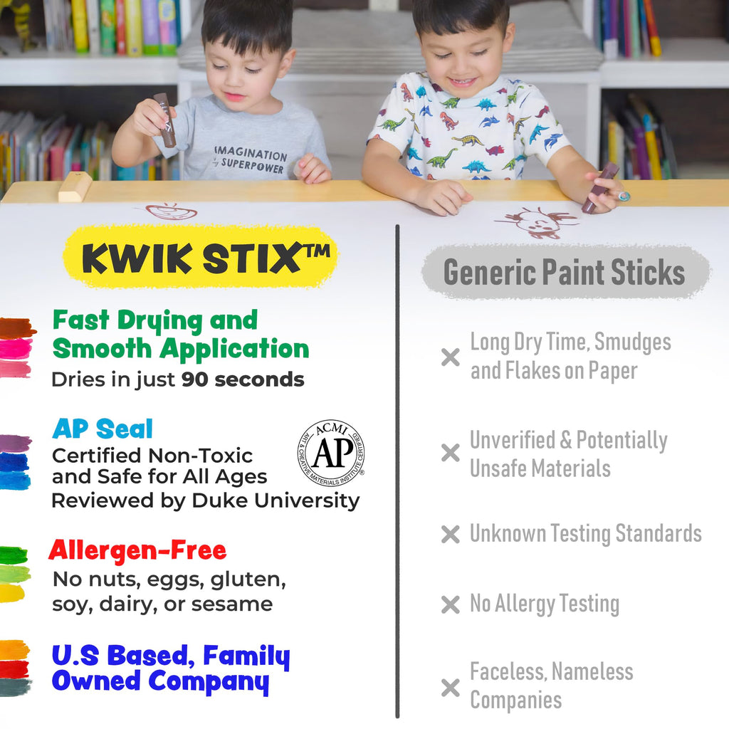 Kwik Stix 12-Color Solid Tempera Paint Sticks – Washable, Quick-Dry, Non-Toxic for Kids