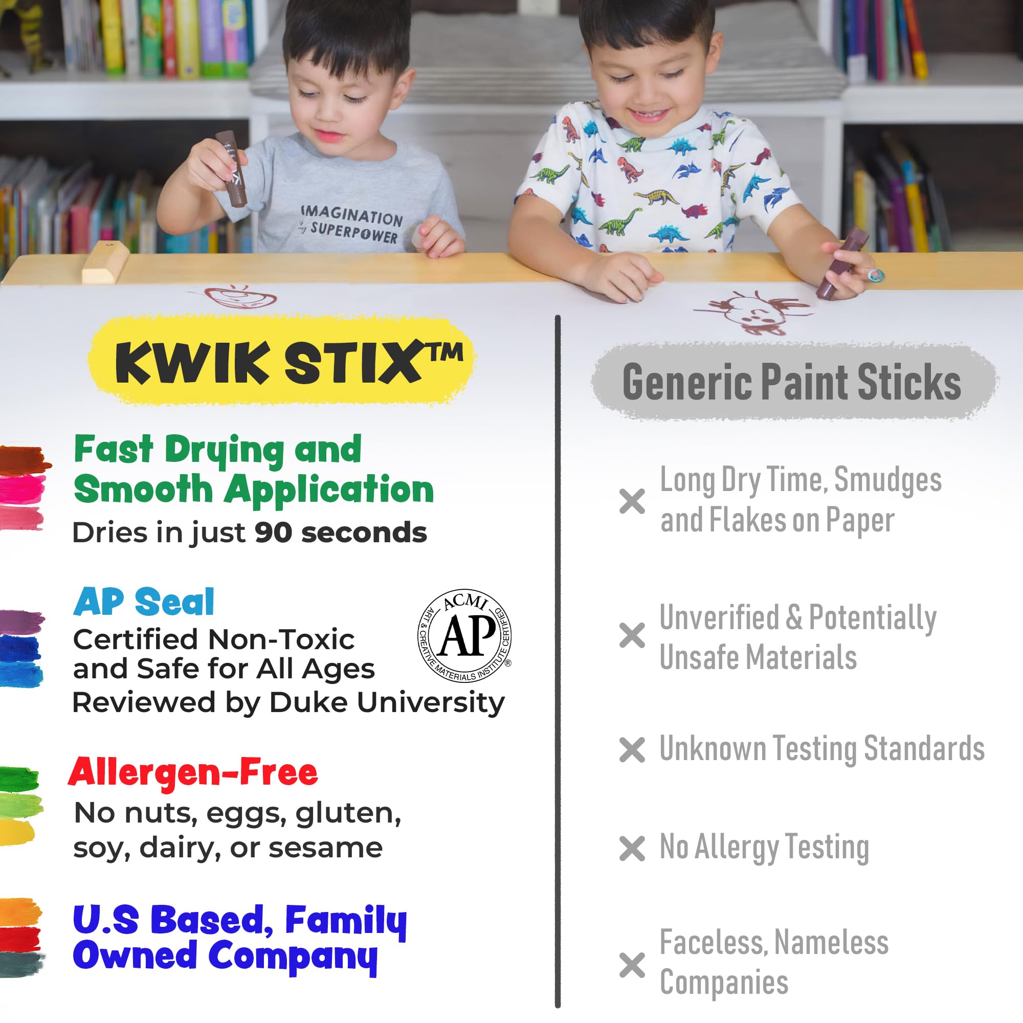 Kwik Stix 12-Color Solid Tempera Paint Sticks – Washable, Quick-Dry, Non-Toxic for Kids