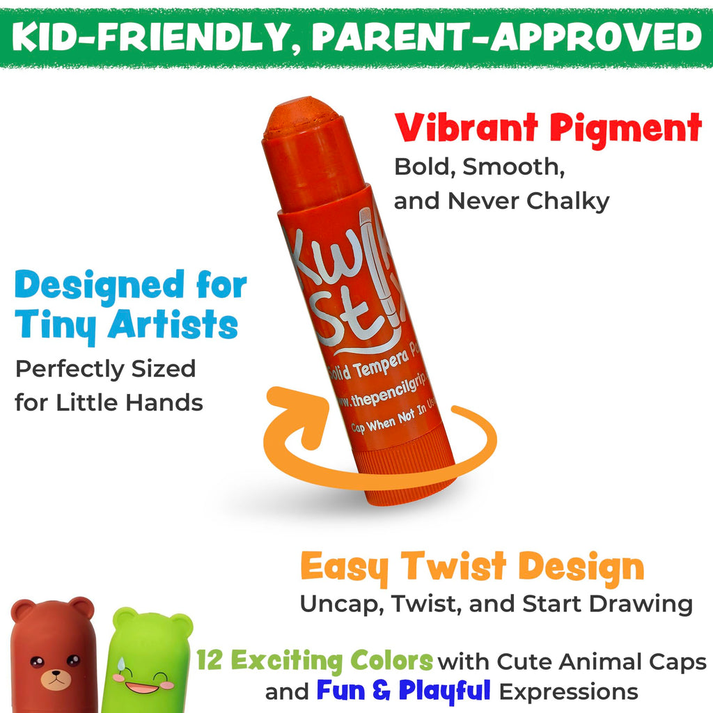 Kwik Stix Cuties: 12 Kawaii Washable Paint Sticks – Non-Toxic, Quick-Drying Solid Tempera for Kids