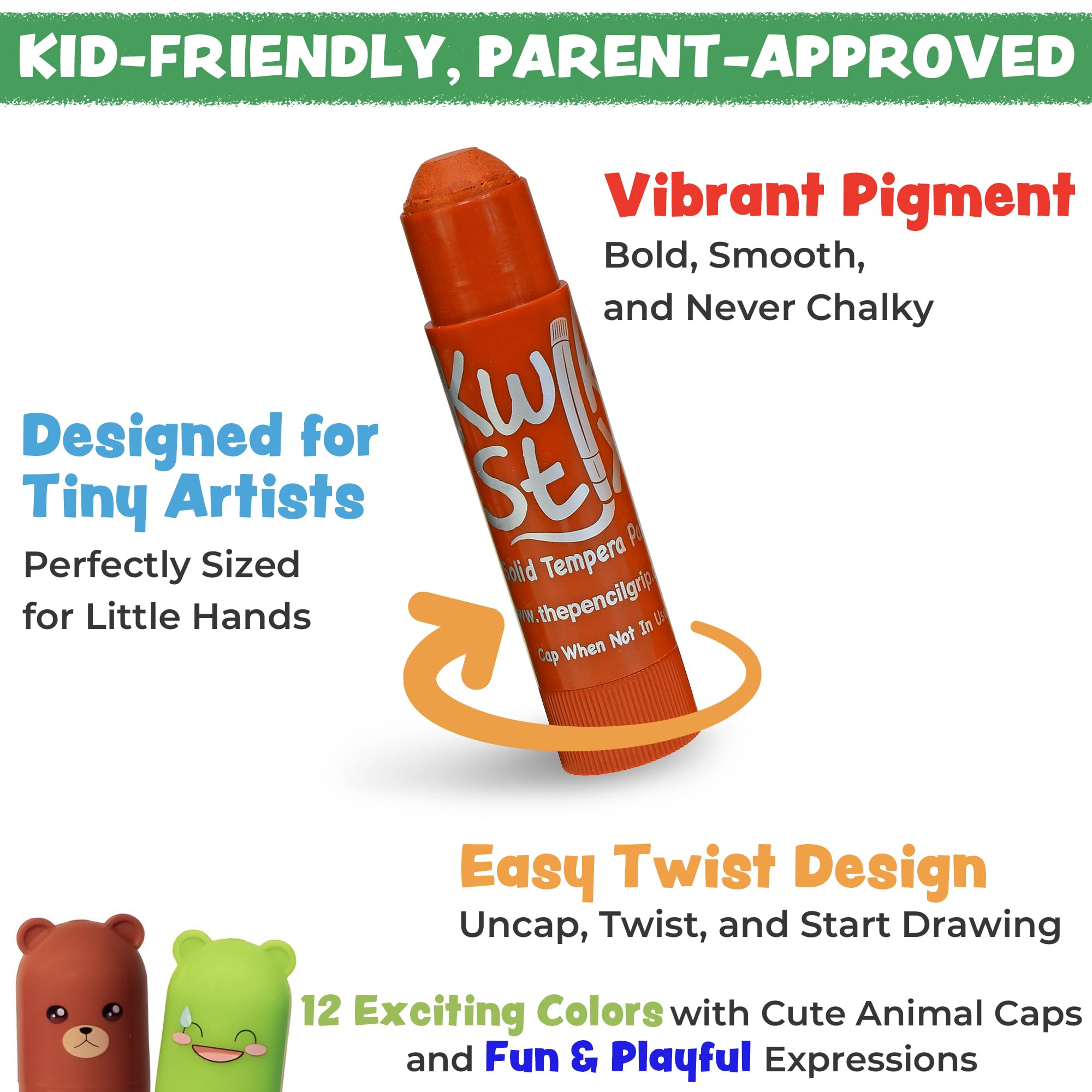 Kwik Stix Cuties: 12 Kawaii Washable Paint Sticks – Non-Toxic, Quick-Drying Solid Tempera for Kids