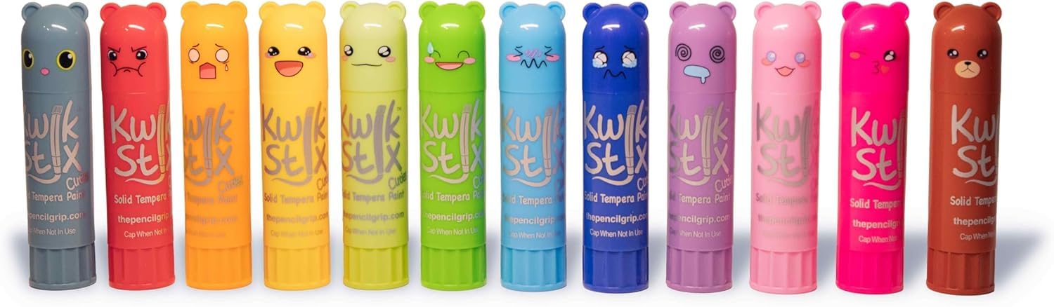 Kwik Stix Cuties: 12 Kawaii Washable Paint Sticks – Non-Toxic, Quick-Drying Solid Tempera for Kids
