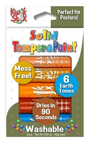 Kwik Stix Tempera Paint Sticks - Earth Tones, 6 Colors, Non-Toxic & Washable