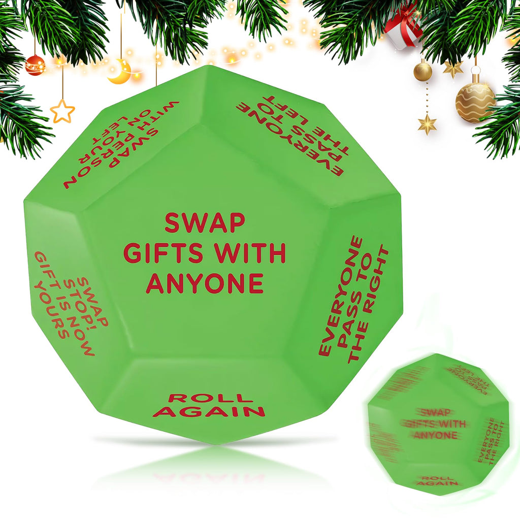kykake Santa Swap Gift Exchange Dice - 3-Inch Cube with 12 Sides for Family Christmas Party Games