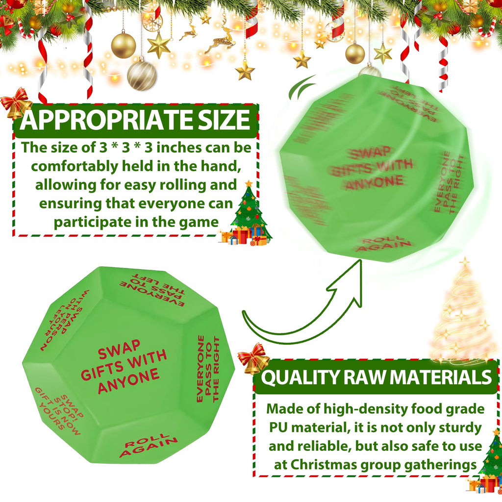 kykake Santa Swap Gift Exchange Dice - 3-Inch Cube with 12 Sides for Family Christmas Party Games
