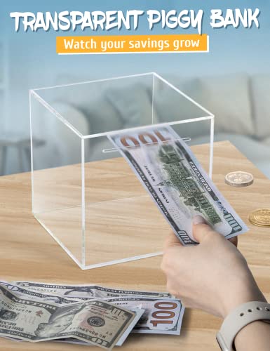 Kypeeka Clear Acrylic Piggy Bank – Unopenable Money Box for Adults & Kids (4.72")