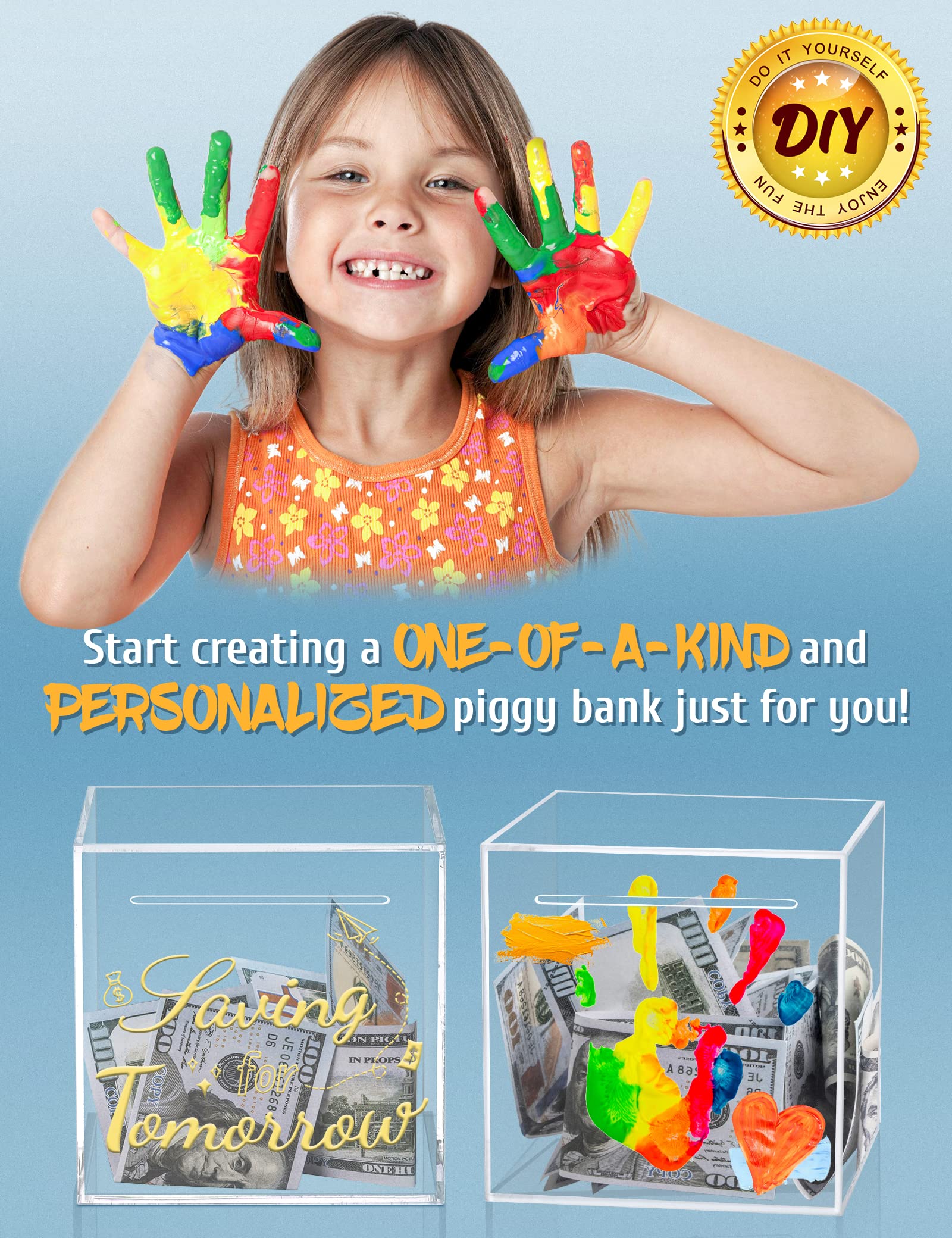 Kypeeka Clear Acrylic Piggy Bank – Unopenable Money Box for Adults & Kids (4.72")