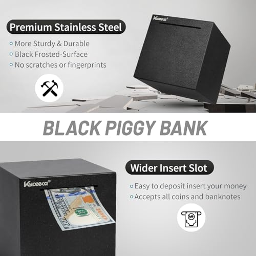 Kypeeka Unbreakable Stainless Steel Piggy Bank for Adults – Must Break to Open, Black 4.72 Inch Savings Box