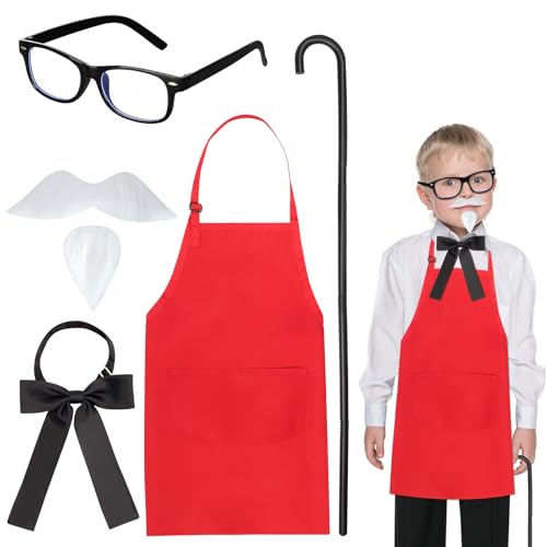 Kyson Kids Chef Costume Kit – 5-Piece Set with Apron, Bowtie, Glasses, Mustache & Cane