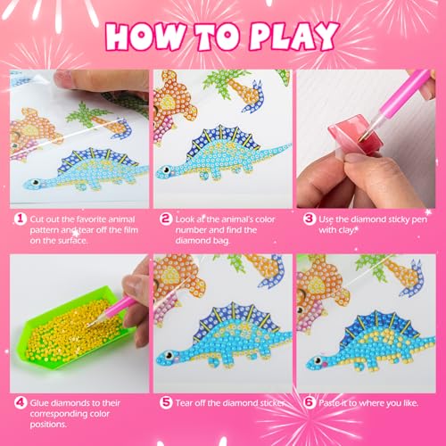 Labeol Diamond Art Kits for Kids Ages 6-12 – Easy DIY Sticker Craft by Numbers (Colorful Animal)