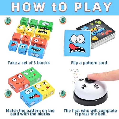 LADVATKIN Wooden Face Changing Magic Cube Game with Bell – Expression Pattern Matching Puzzle for Kids & Adults Family Night Fun