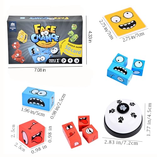 LADVATKIN Wooden Face Changing Magic Cube Game with Bell – Expression Pattern Matching Puzzle for Kids & Adults Family Night Fun