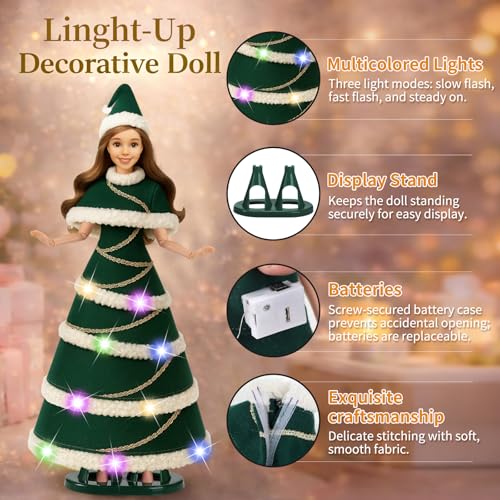 Lady Cat 11.5-Inch Light-Up Decorative Doll with LED Dress and Display Stand