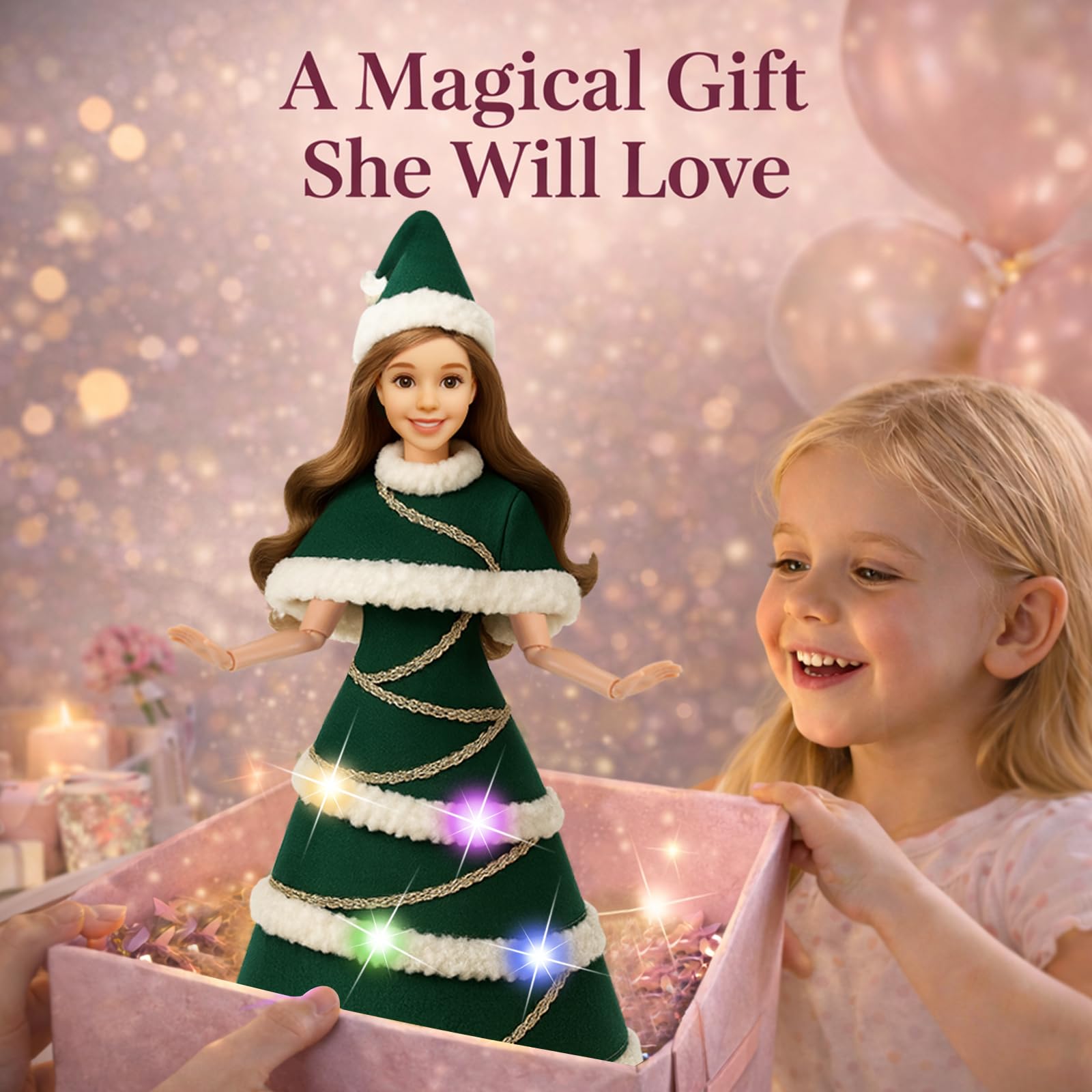 Lady Cat 11.5-Inch Light-Up Decorative Doll with LED Dress and Display Stand
