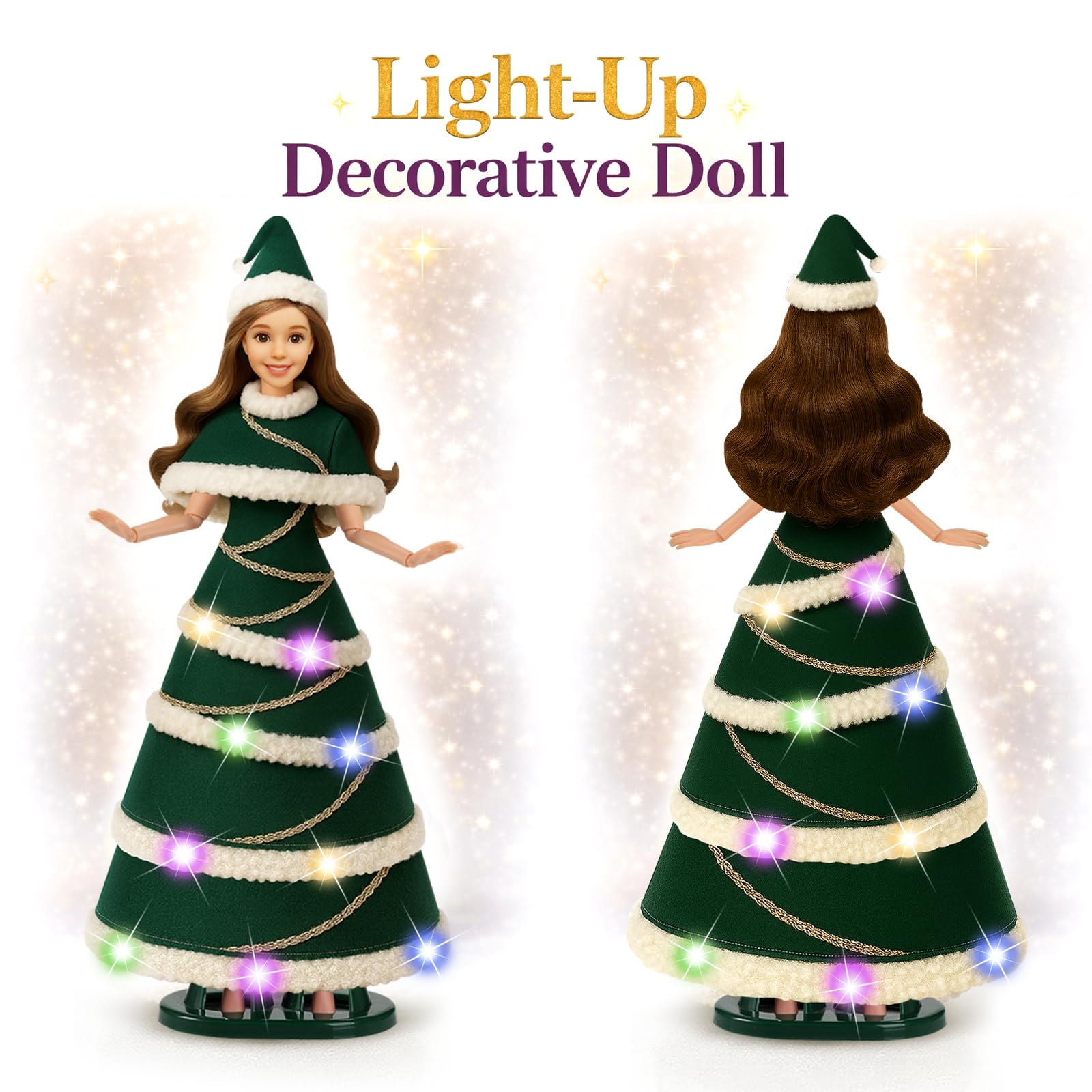 Lady Cat 11.5-Inch Light-Up Decorative Doll with LED Dress and Display Stand