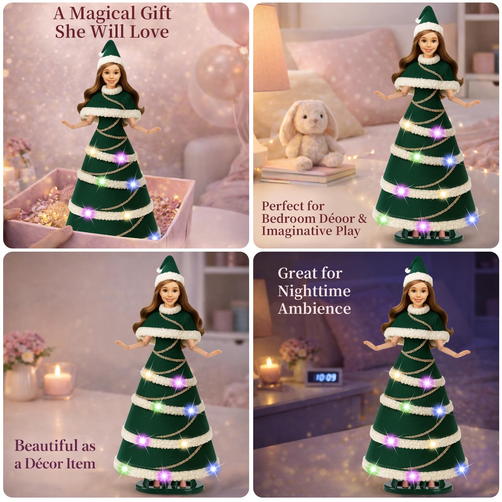 Lady Cat 11.5-Inch Light-Up Decorative Doll with LED Dress and Display Stand