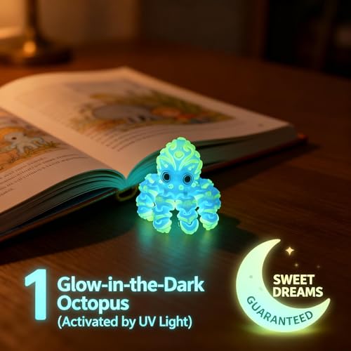 Laehovr 4-Pack 4-Inch 3D Printed Articulated Octopus Fidget Toy - Flexible PLA Desk Pets for Stress Relief, Sensory Toys for Kids & Adults