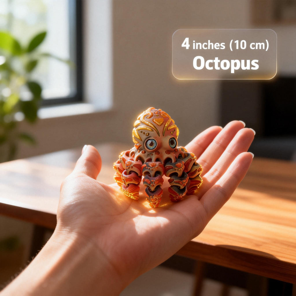 Laehovr 4-Pack 4-Inch 3D Printed Articulated Octopus Fidget Toy - Flexible PLA Desk Pets for Stress Relief, Sensory Toys for Kids & Adults