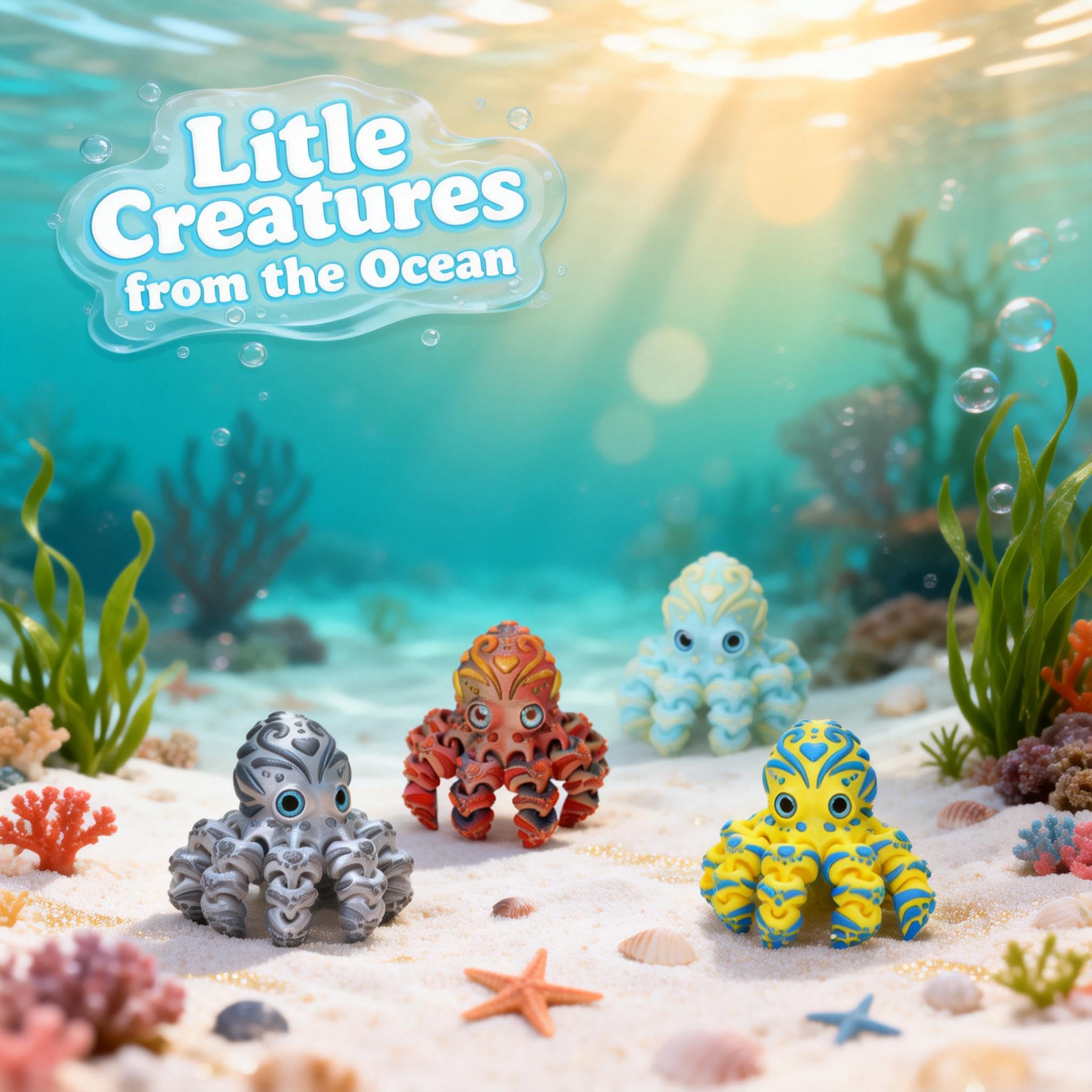 Laehovr 4-Pack 4-Inch 3D Printed Articulated Octopus Fidget Toy - Flexible PLA Desk Pets for Stress Relief, Sensory Toys for Kids & Adults