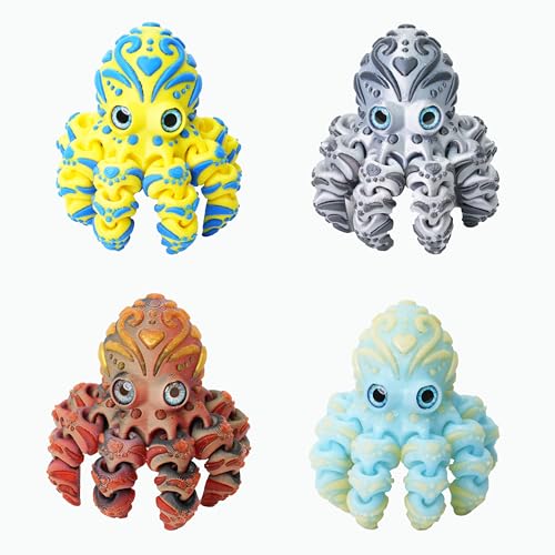 Laehovr 4-Pack 4-Inch 3D Printed Articulated Octopus Fidget Toy - Flexible PLA Desk Pets for Stress Relief, Sensory Toys for Kids & Adults